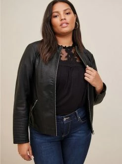 TORRID Faux Leather Collarless Moto Jacket