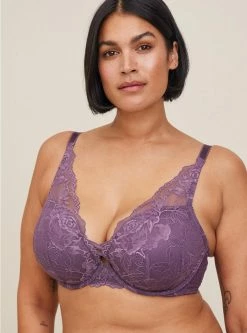 TORRID XO Plunge Push-Up Floral Lace Straight Back Bra