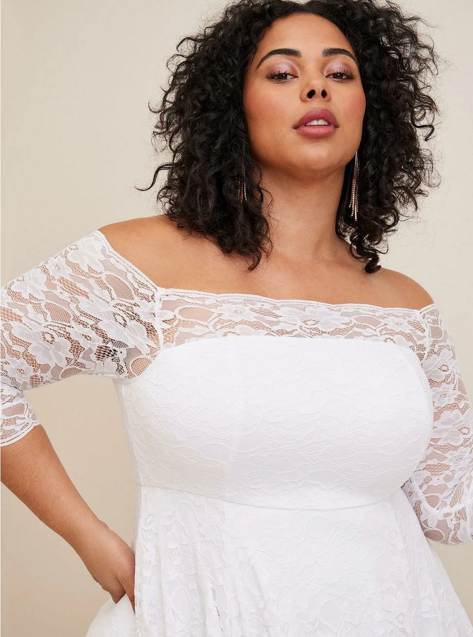 TORRID White Lace Off Shoulder A-Line Wedding Dress 4 TORRID White Lace Off Shoulder A-Line Wedding Dress - Image 2