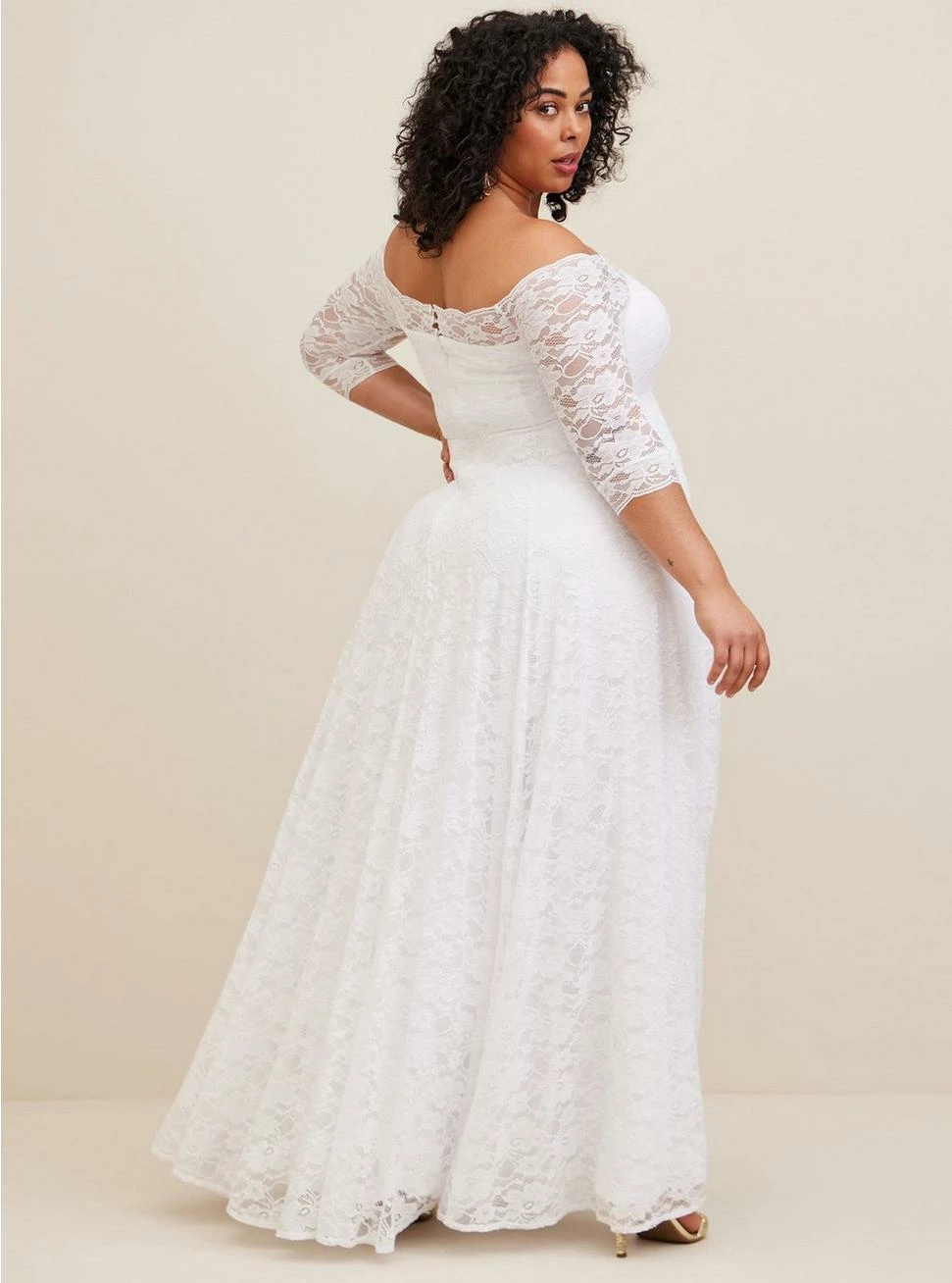 TORRID White Lace Off Shoulder A-Line Wedding Dress 5 TORRID White Lace Off Shoulder A-Line Wedding Dress - Image 3