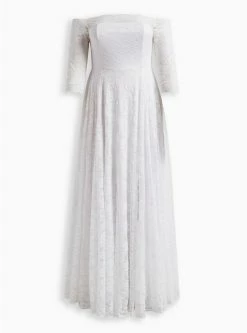 TORRID White Lace Off Shoulder A-Line Wedding Dress 11 TORRID White Lace Off Shoulder A-Line Wedding Dress -Cheap Torrid Shop 12448203 05590 flat