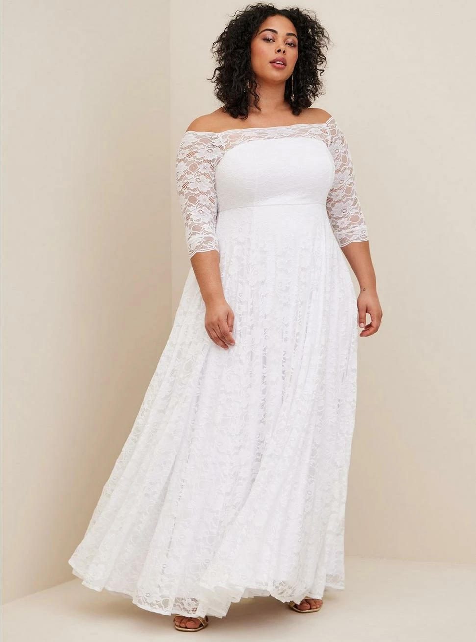 TORRID White Lace Off Shoulder A-Line Wedding Dress 3 TORRID White Lace Off Shoulder A-Line Wedding Dress