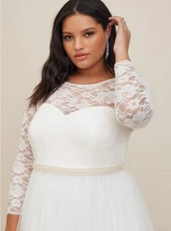 TORRID Ivory Lace & Tulle Beaded Sash A-Line Wedding Dress 10 TORRID Ivory Lace & Tulle Beaded Sash A-Line Wedding Dress -Cheap Torrid Shop 12448399 06452 av2