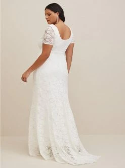 TORRID Ivory Lace Short Sleeve Fit & Flare Wedding Dress 8 TORRID Ivory Lace Short Sleeve Fit & Flare Wedding Dress -Cheap Torrid Shop 12448601 05590 av1