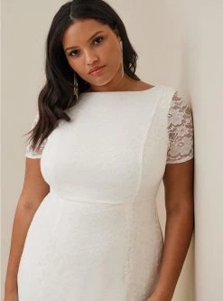 TORRID Ivory Lace Short Sleeve Fit & Flare Wedding Dress 10 TORRID Ivory Lace Short Sleeve Fit & Flare Wedding Dress -Cheap Torrid Shop 12448601 05590 av3