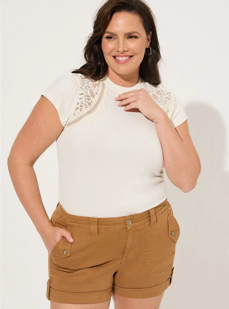 TORRID Studio Crepe Jersey Mock Neck Lace Inset Top 3 TORRID Studio Crepe Jersey Mock Neck Lace Inset Top