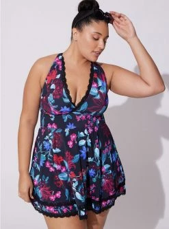 TORRID Wireless Mid Lace Trimmed Swim Dress With Brief