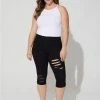 TORRID Pedal Pusher Premium Legging Asymmetrical Destruction - Black -Cheap Torrid Shop 14913586 00133 hi
