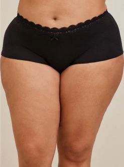 TORRID Cotton Mid-Rise Boyshort Lace Trim Panty -Cheap Torrid Shop 15451972 02124 av1