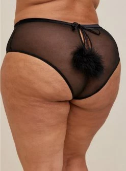 Null Marabou Cut Out Cheeky Panty - Mesh Black