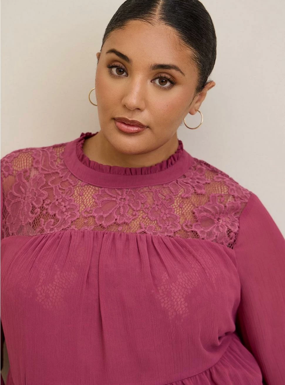 TORRID Lace With Chiffon Overlay Blouse 6 TORRID Lace With Chiffon Overlay Blouse - Image 4