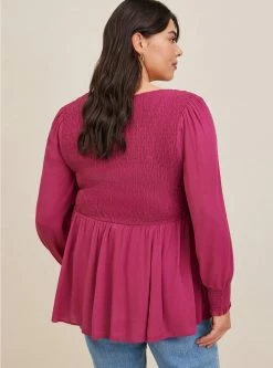 TORRID Babydoll Crinkle Gauze Smocked Top -Cheap Torrid Shop 16186030 05421 av2