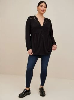 TORRID Emma Babydoll Rayon Slub Lace Trim Tunic Top -Cheap Torrid Shop 16620757 00133 av1