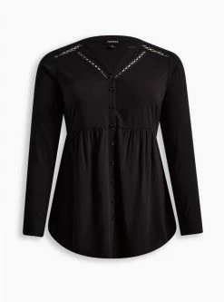 TORRID Emma Babydoll Rayon Slub Lace Trim Tunic Top -Cheap Torrid Shop 16620757 00133 flat