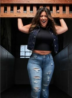 TORRID Bombshell Skinny Premium Stretch High-Rise Destructed Jean -Cheap Torrid Shop 16917338 02046 pdped