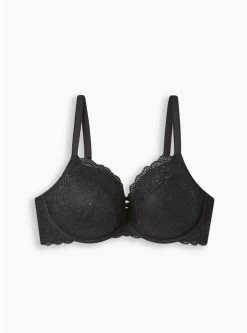 TORRID XO Push-Up Plunge Bra - Lace Black With 360° Back Smoothing™ -Cheap Torrid Shop 16923922 02124 flat