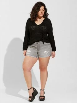 TORRID Mid Rise Shortie Short - Super Soft Grey Wash