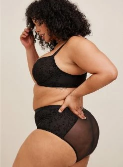 TORRID Mesh And Flocking Mid Rise Brief Panty -Cheap Torrid Shop 17484203 00219 av2