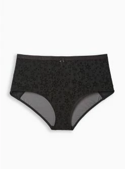 TORRID Mesh And Flocking Mid Rise Brief Panty -Cheap Torrid Shop 17484203 00219 flat