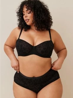 TORRID Mesh And Flocking Mid Rise Brief Panty