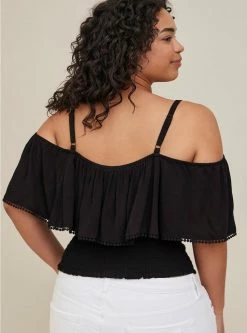 TORRID Crinkle Gauze Cold Shoulder Ruffle Top -Cheap Torrid Shop 17606969 00684 av2