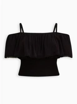 TORRID Crinkle Gauze Cold Shoulder Ruffle Top -Cheap Torrid Shop 17606969 00684 flat