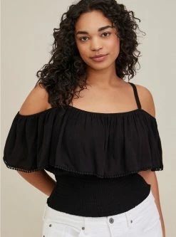 TORRID Crinkle Gauze Cold Shoulder Ruffle Top