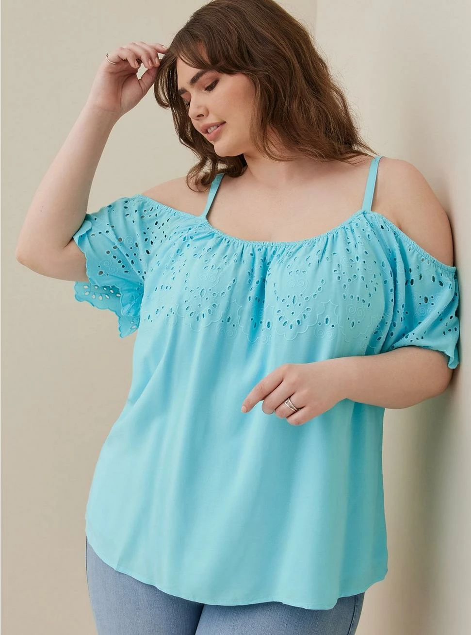 TORRID Challis Embroidered Cold Shoulder Top 3 TORRID Challis Embroidered Cold Shoulder Top