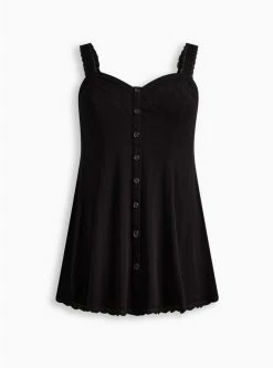 TORRID Fit And Flare Rayon Slub Lace Trim Button-Front Tank 11 TORRID Fit And Flare Rayon Slub Lace Trim Button-Front Tank -Cheap Torrid Shop 17657983 00684 flat