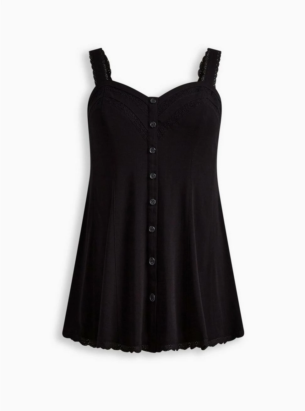 TORRID Fit And Flare Rayon Slub Lace Trim Button-Front Tank 7 TORRID Fit And Flare Rayon Slub Lace Trim Button-Front Tank - Image 5