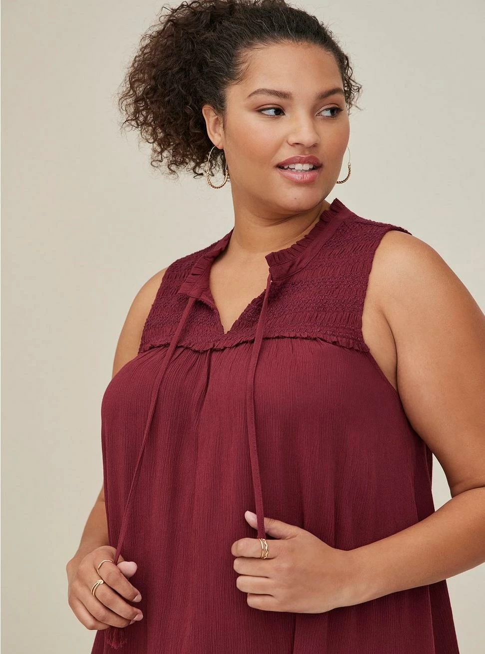 TORRID Embroidered Tunic Tank - Crinkle Gauze Wine 6 TORRID Embroidered Tunic Tank - Crinkle Gauze Wine - Image 4