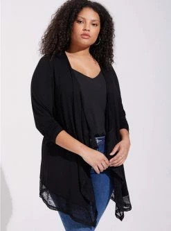 TORRID Super Soft Cardigan Lace Trim Drape Front