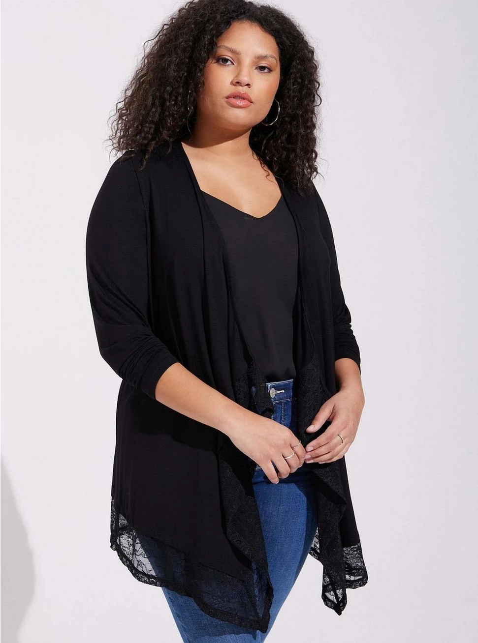 TORRID Super Soft Cardigan Lace Trim Drape Front 3 TORRID Super Soft Cardigan Lace Trim Drape Front