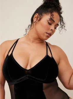 TORRID Velour And Mesh Bodysuit -Cheap Torrid Shop 18339207 02124 av2