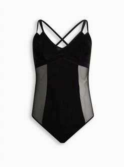 TORRID Velour And Mesh Bodysuit -Cheap Torrid Shop 18339207 02124 flat