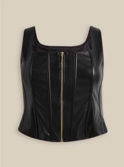 TORRID Faux Leather Zip Front Corset -Cheap Torrid Shop 18488861 00684 flat