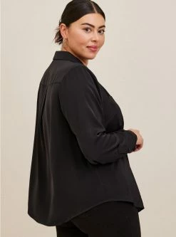 TORRID Madison Crepe De Chine Button-Front Long Sleeve Shirt -Cheap Torrid Shop 18858893 00684 av2