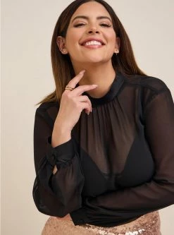 TORRID Chiffon With Satin Trim Turtleneck Top -Cheap Torrid Shop 18934837 00684 av3