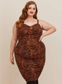 RETRO At The Knee Studio Knit Shirred Bodycon Dress