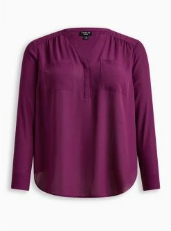TORRID Harper Georgette Pullover Long Sleeve Blouse -Cheap Torrid Shop 19131582 06555 flat