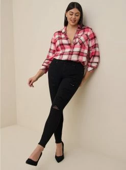 TORRID Lizzie Brushed Rayon Acrylic Button-Down Long Sleeve Shirt -Cheap Torrid Shop 19145238 10028 av1