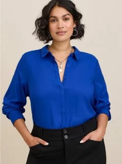 TORRID Lizzie Satin Button-Up Long Sleeve Shirt