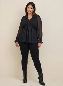 TORRID Babydoll Crinkle Lurex Chiffon Crochet Lace-Up Top -Cheap Torrid Shop 19276471 00684 av2