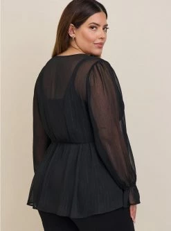 TORRID Babydoll Crinkle Lurex Chiffon Crochet Lace-Up Top -Cheap Torrid Shop 19276471 00684 av3