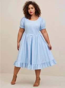 TORRID Disney Cinderella Stretch Poplin Puff Sleeve Midi Dress