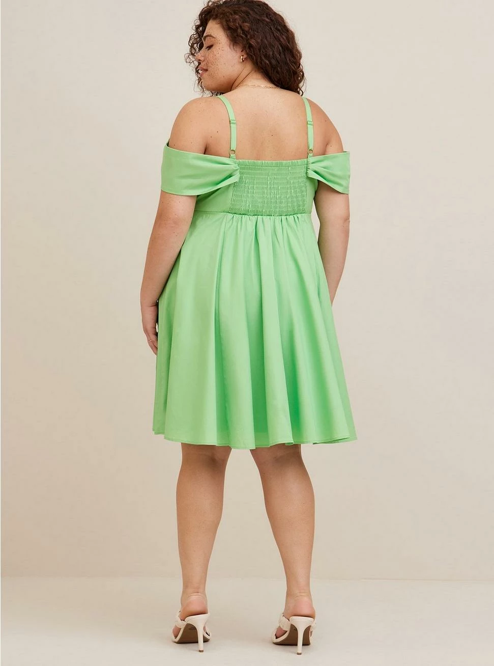 TORRID Disney Tinkerbell Stretch Poplin Off Shoulder Dress 5 TORRID Disney Tinkerbell Stretch Poplin Off Shoulder Dress - Image 3