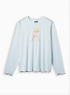 Null Care Bears Slim Fit Cotton Long Sleeve Lettuce Hem Crop Tee