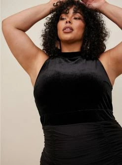 TORRID At The Knee Velvet Mesh Ruched Bodycon Dress -Cheap Torrid Shop 19552144 00684 av3