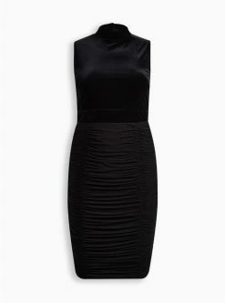 TORRID At The Knee Velvet Mesh Ruched Bodycon Dress -Cheap Torrid Shop 19552144 00684 flat