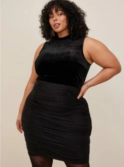 TORRID At The Knee Velvet Mesh Ruched Bodycon Dress